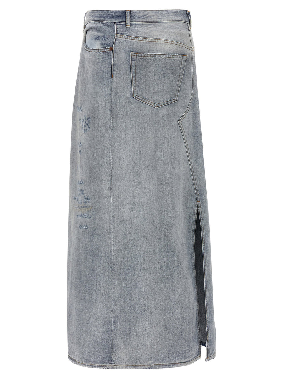 MM6 Maison Margiela Asymmetrical Denim Maxi Skirt For Women With 100 Percent Cotton Light Blue Wash