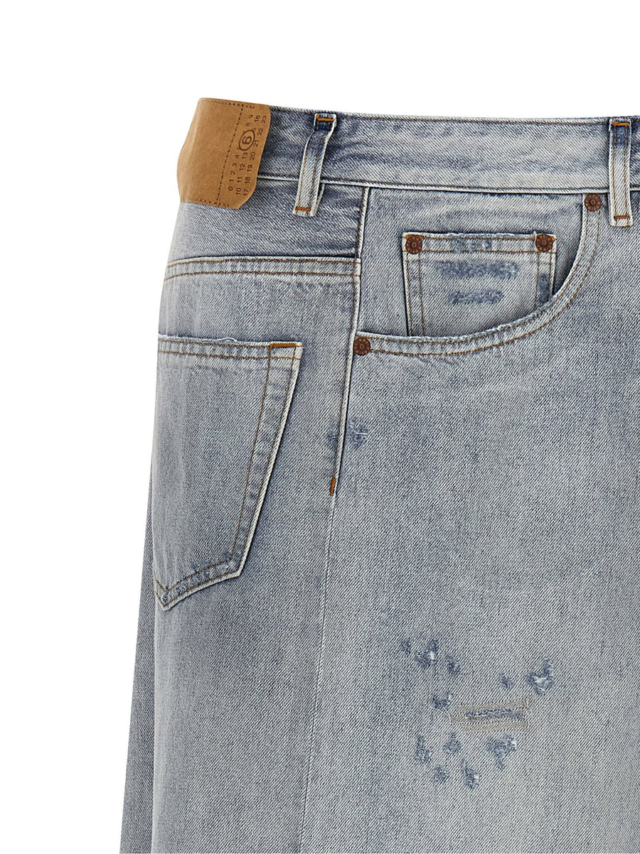 MM6 Maison Margiela Asymmetrical Denim Maxi Skirt For Women With 100 Percent Cotton Light Blue Wash