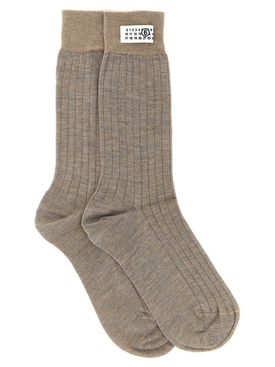 Mm6 Maison Margiela Numeric Signature Beige Wool Socks