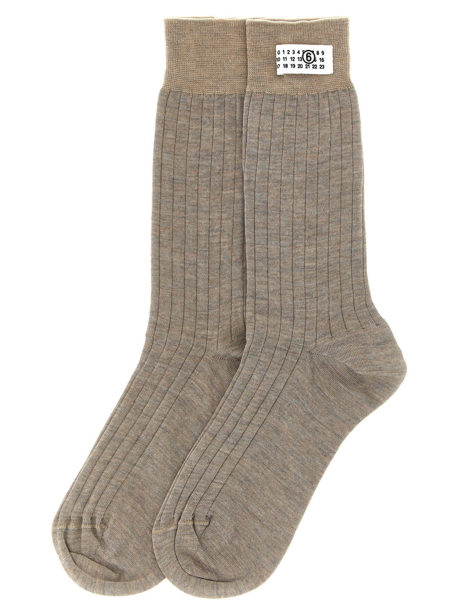 Mm6 Maison Margiela Numeric Signature Beige Wool Socks