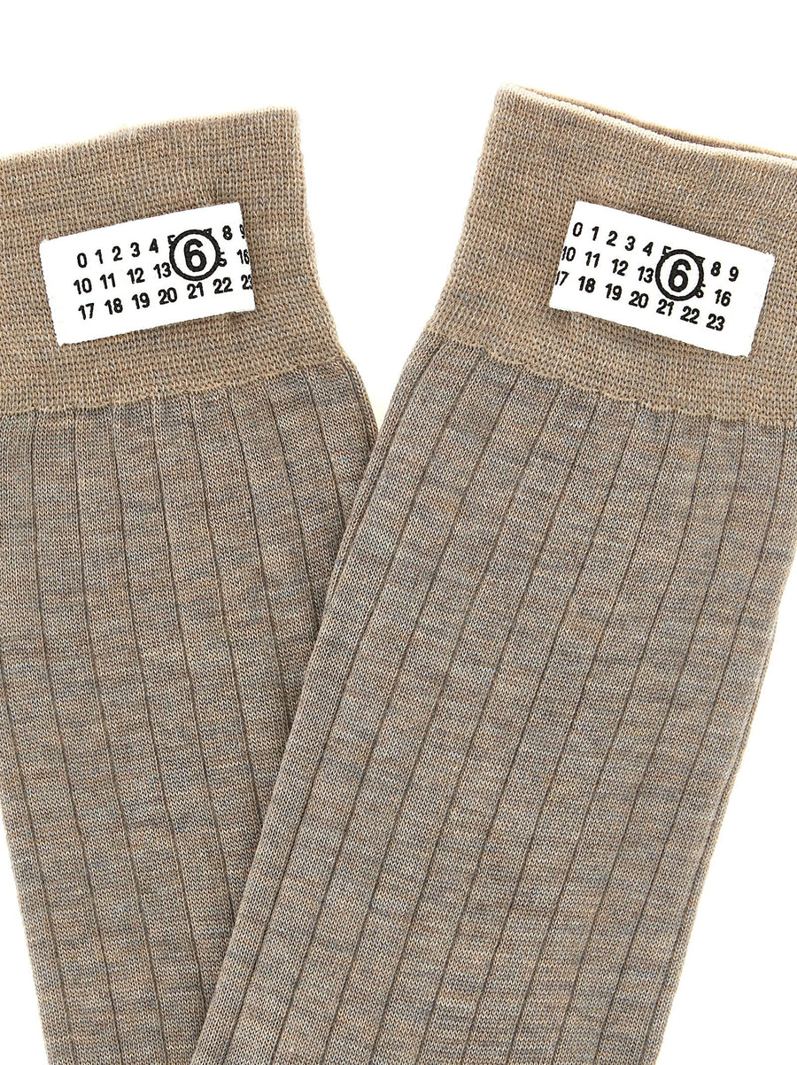 Mm6 Maison Margiela Numeric Signature Beige Wool Socks