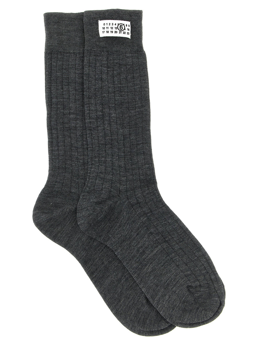 MM6 Maison Margiela Numeric Signature Gray Wool Socks With White Patch