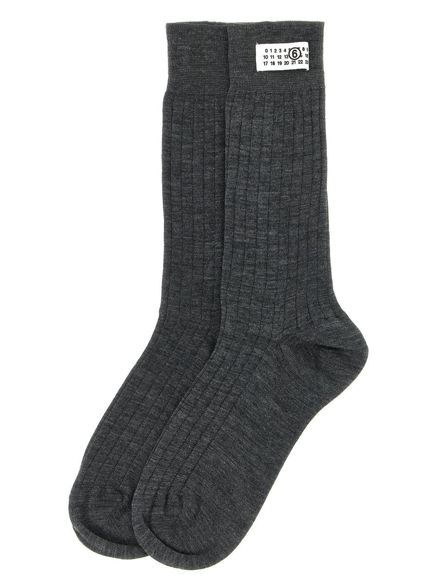 MM6 Maison Margiela Numeric Signature Gray Wool Socks With White Patch