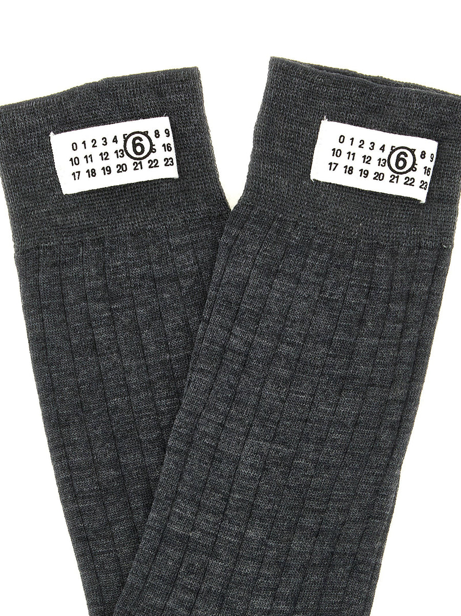 MM6 Maison Margiela Numeric Signature Gray Wool Socks With White Patch