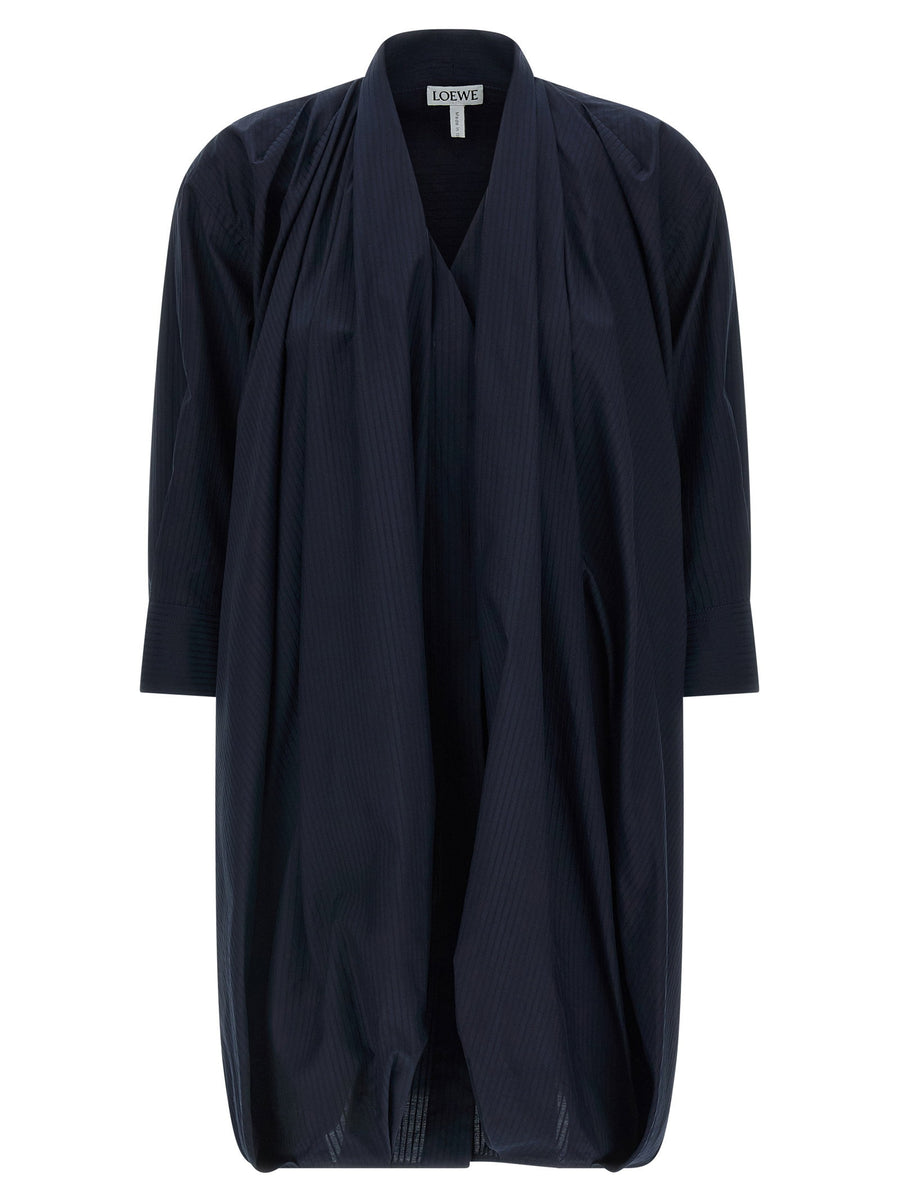 Loewe Draped Dress Blue Mini With Lightweight Textured Cotton Poplin And Balloon Silhouette For Women