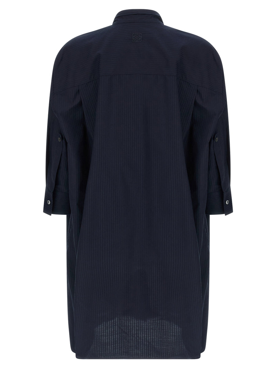 Loewe Draped Dress Blue Mini With Lightweight Textured Cotton Poplin And Balloon Silhouette For Women