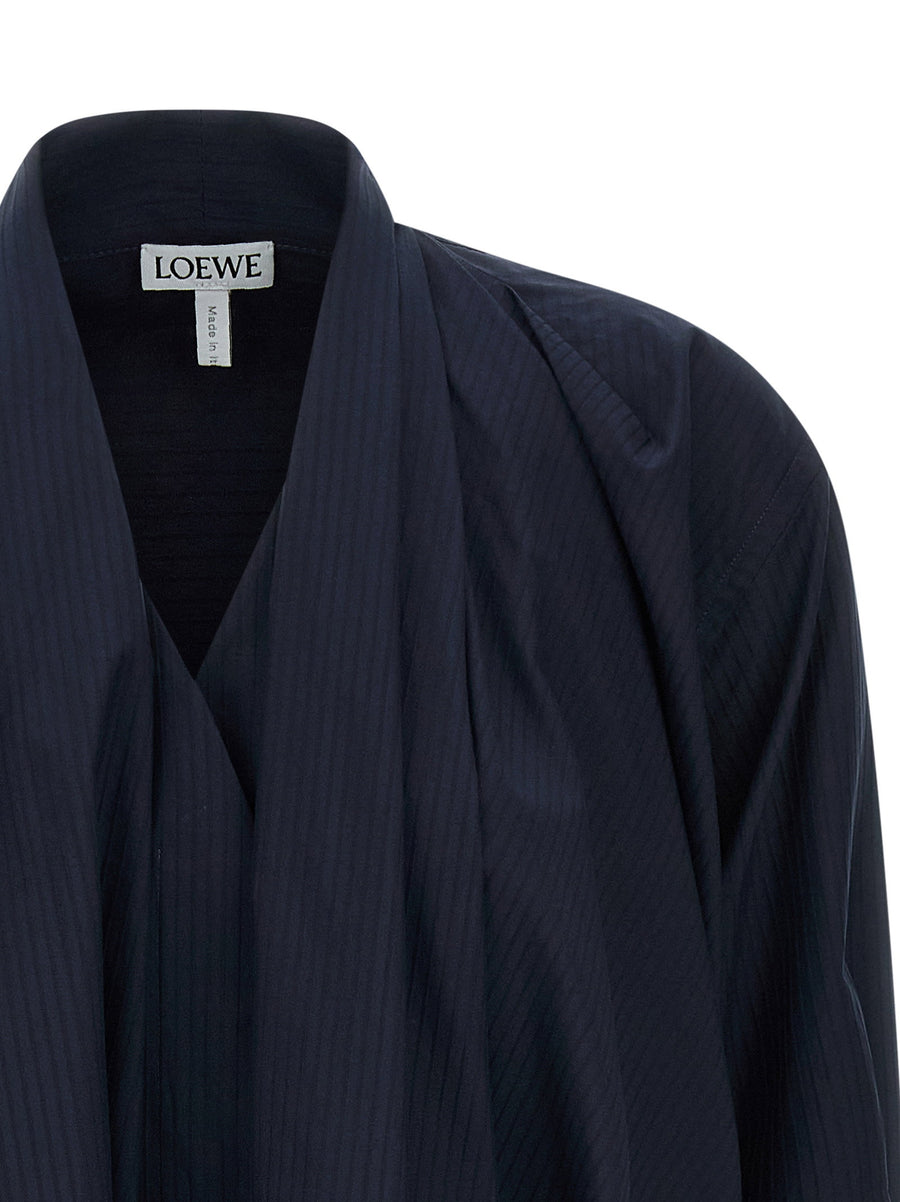 Loewe Draped Dress Blue Mini With Lightweight Textured Cotton Poplin And Balloon Silhouette For Women