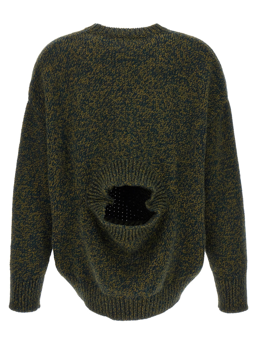 Loewe Double Neck Wool Sweater for Women With Green Melange, Luxurious Boxy Knit