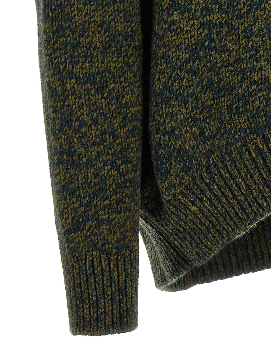 Loewe Double Neck Wool Sweater for Women With Green Melange, Luxurious Boxy Knit