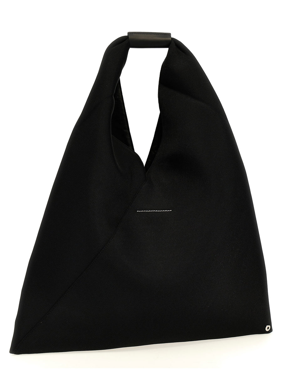 MM6 Maison Margiela Japanese Shoulder Bag For Women Sleek Black Minimalist Polyester Tech Signature Logo Patch