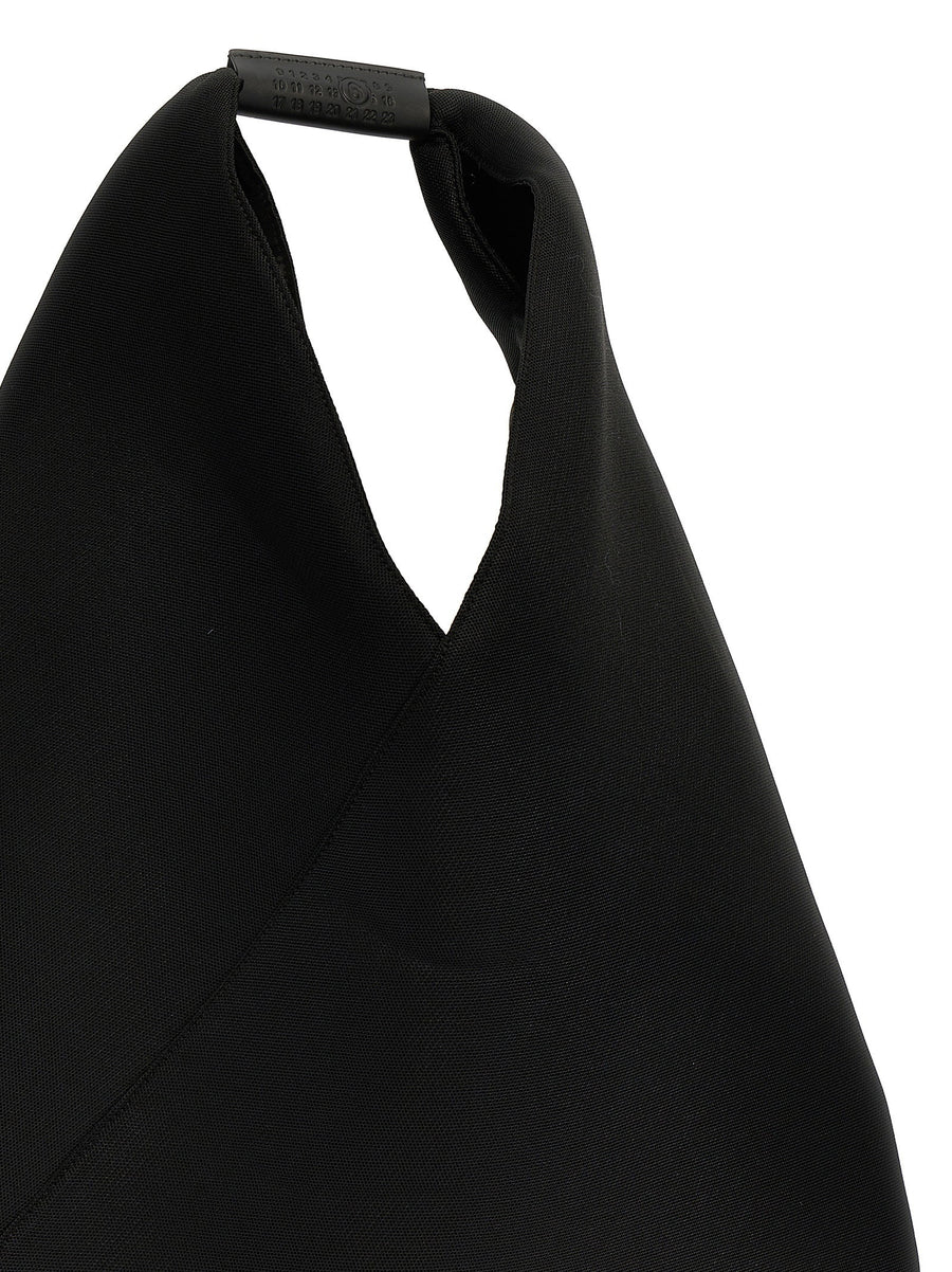MM6 Maison Margiela Japanese Shoulder Bag For Women Sleek Black Minimalist Polyester Tech Signature Logo Patch