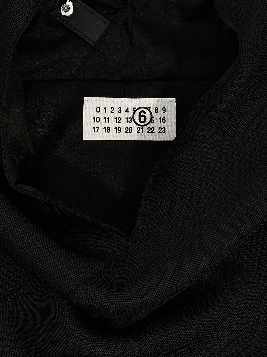 MM6 Maison Margiela Japanese Shoulder Bag For Women Sleek Black Minimalist Polyester Tech Signature Logo Patch