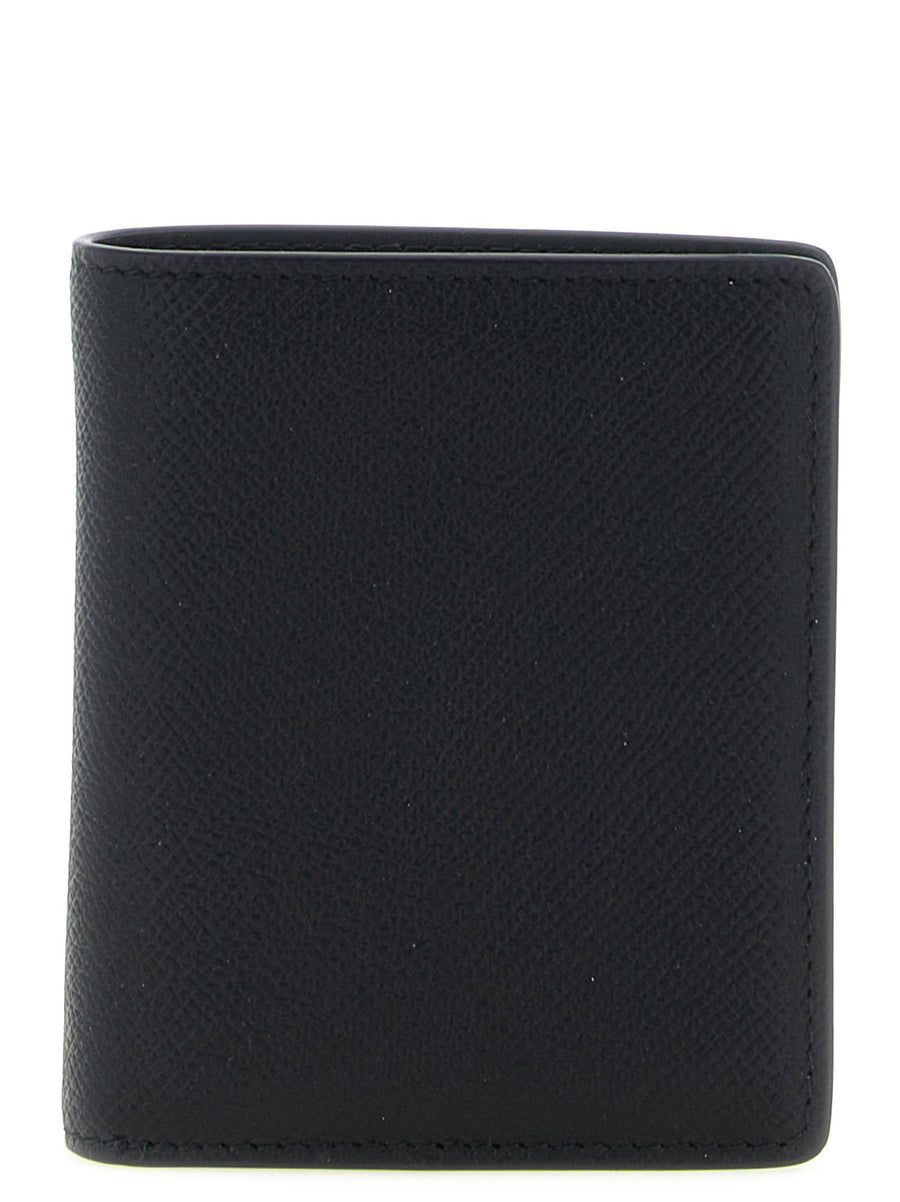 Maison Margiela Four Stitches Calfskin Bi Fold Wallet Black For Men With Coin Pocket Snap Closure