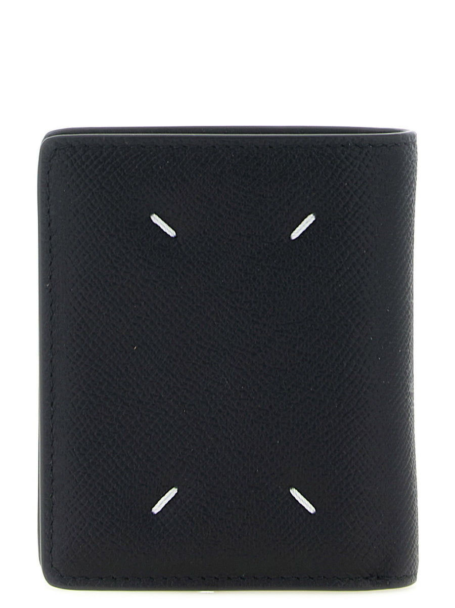 Maison Margiela Four Stitches Calfskin Bi Fold Wallet Black For Men With Coin Pocket Snap Closure
