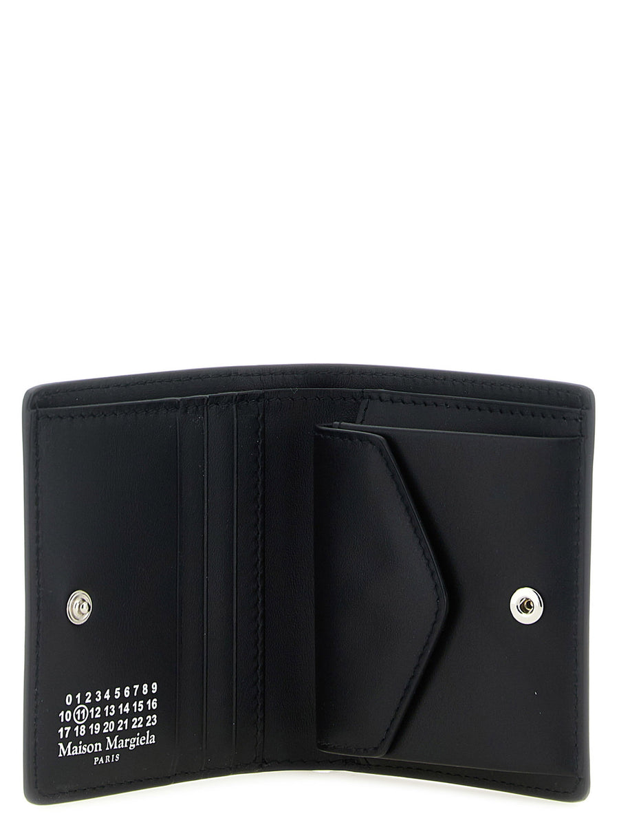 Maison Margiela Four Stitches Calfskin Bi Fold Wallet Black For Men With Coin Pocket Snap Closure