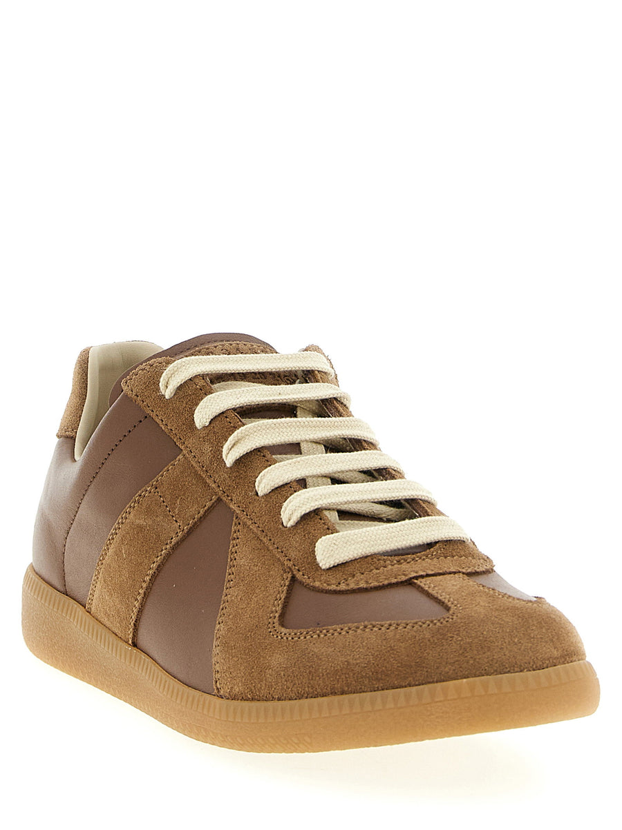 Maison Margiela Replica Sneakers for Men Calfskin Leather Tone On Tone MM6 Patch Luxury Rubber Sole