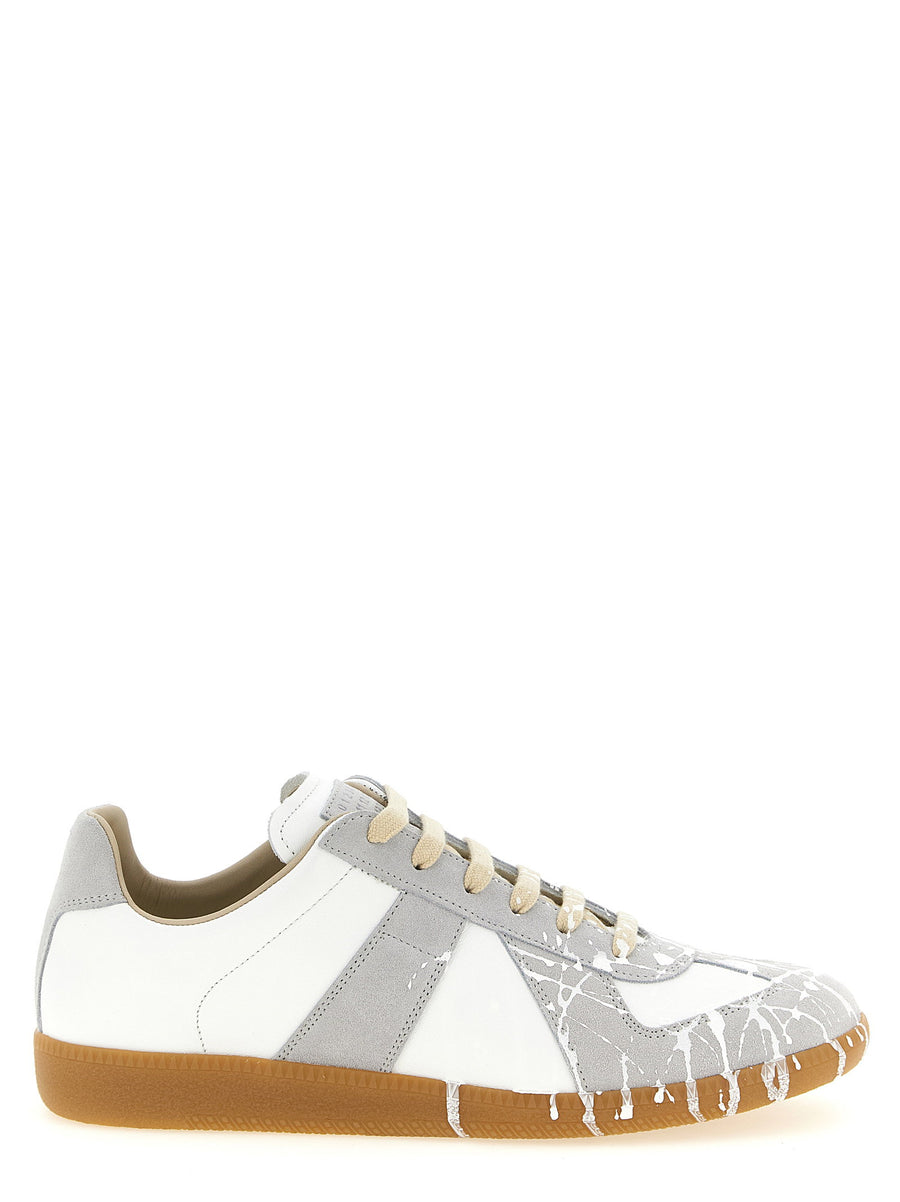 Maison Margiela Replica Sneakers White Calfskin Leather Gray Suede Overlays