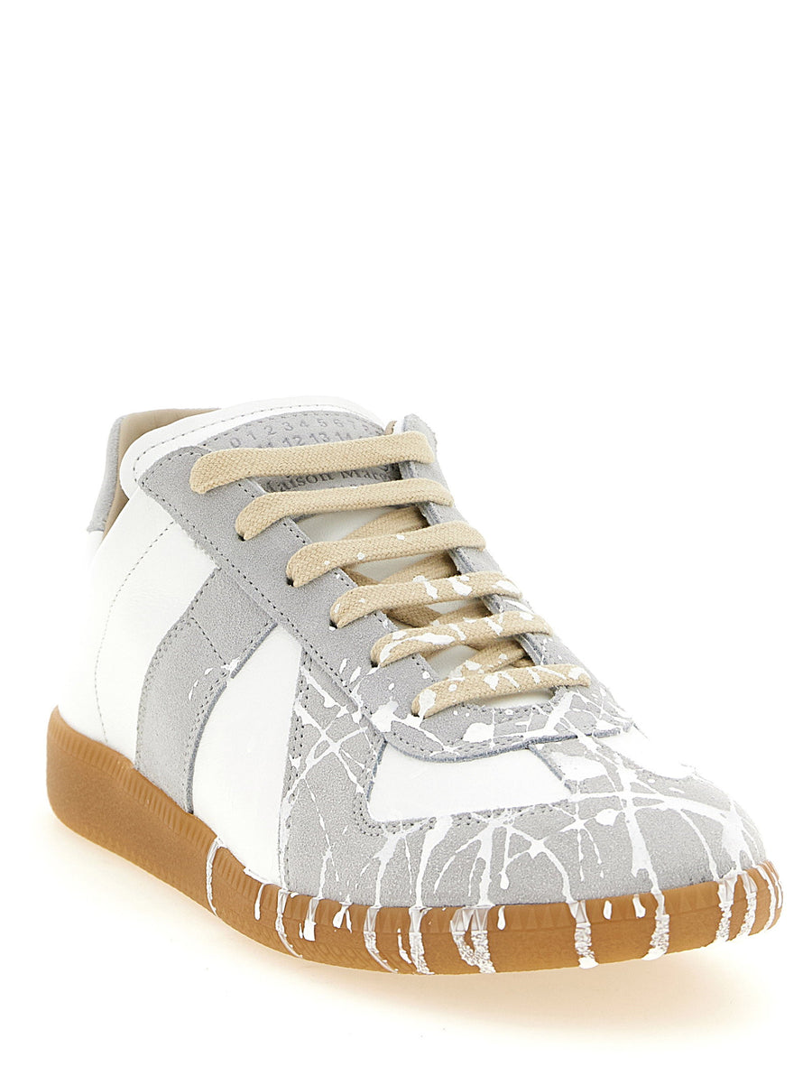 Maison Margiela Replica Sneakers White Calfskin Leather Gray Suede Overlays