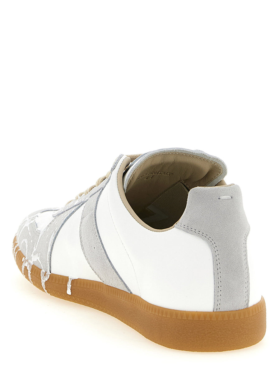 Maison Margiela Replica Sneakers White Calfskin Leather Gray Suede Overlays