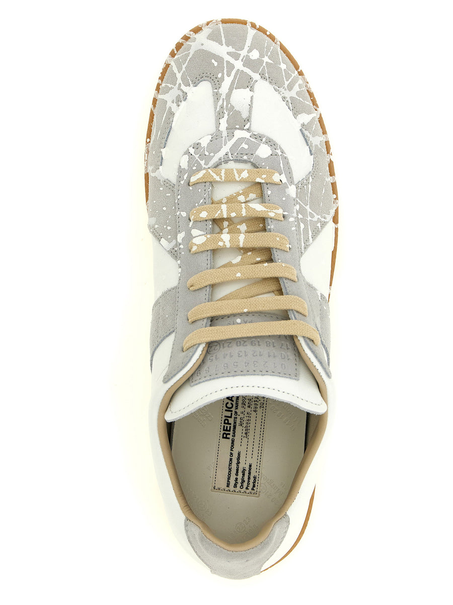 Maison Margiela Replica Sneakers White Calfskin Leather Gray Suede Overlays