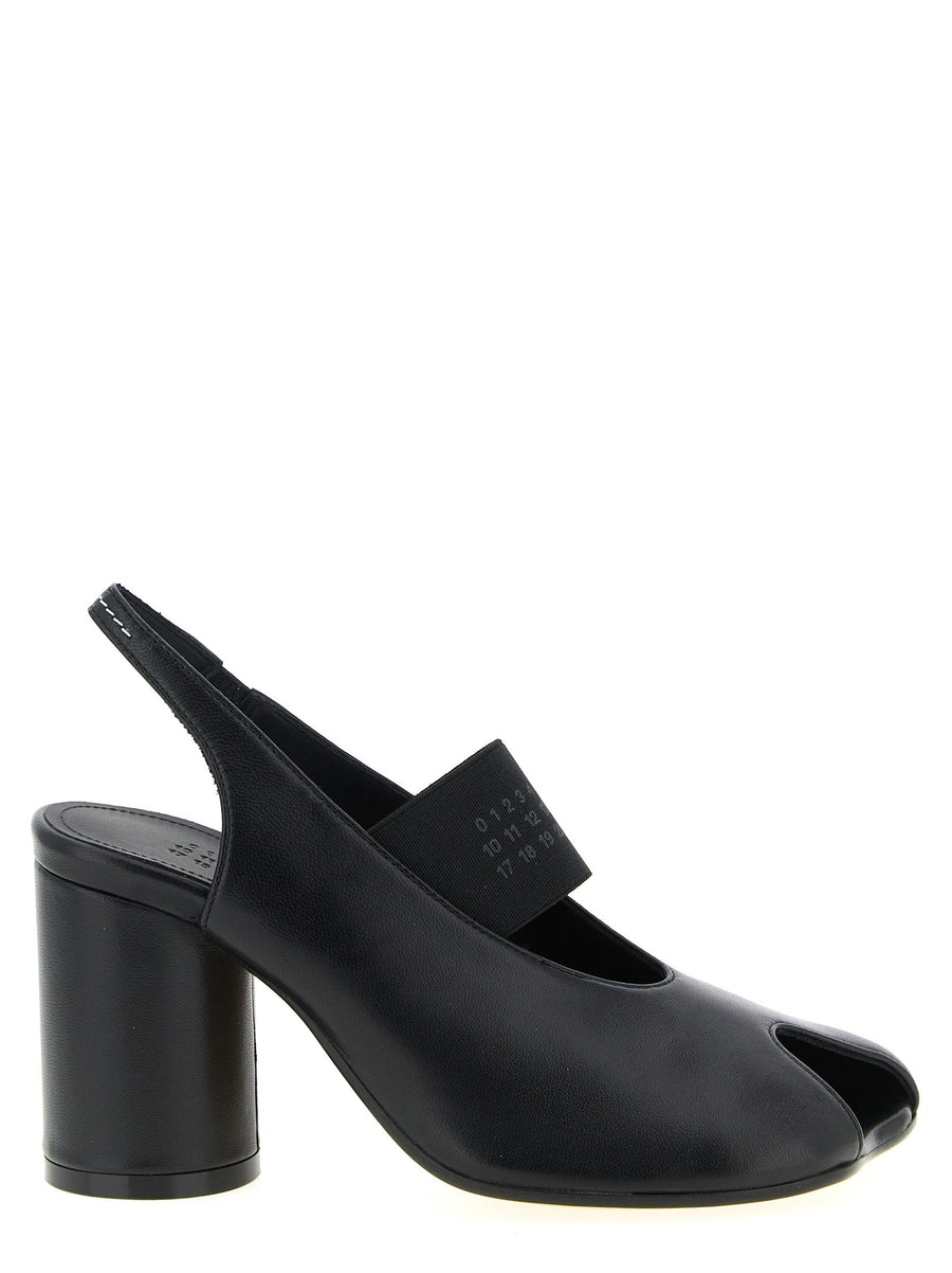 Mm6 Maison Margiela Anatomic Slingback Black Lamb Leather Cylindrical Heel Tabi Front Opening Women