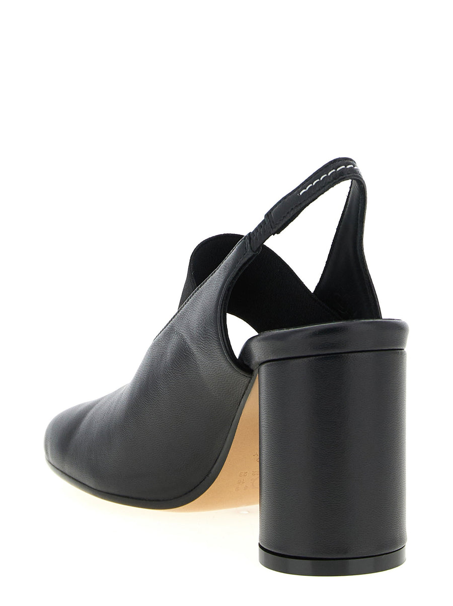 Mm6 Maison Margiela Anatomic Slingback Black Lamb Leather Cylindrical Heel Tabi Front Opening Women