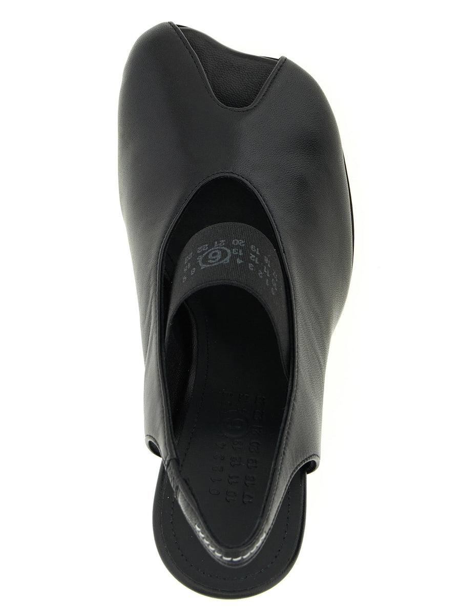 Mm6 Maison Margiela Anatomic Slingback Black Lamb Leather Cylindrical Heel Tabi Front Opening Women