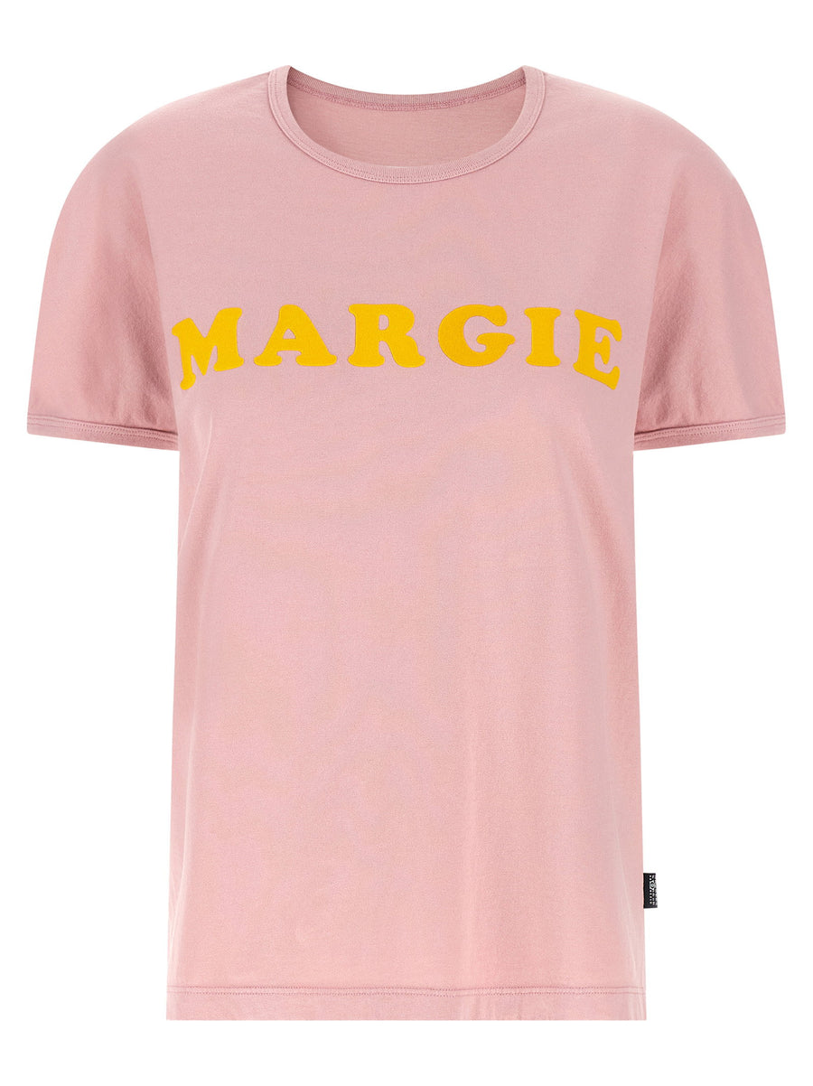 Mm6 Maison Margiela Arc Print T Shirt For Women 100 Percent Cotton Pink Vintage Comfort