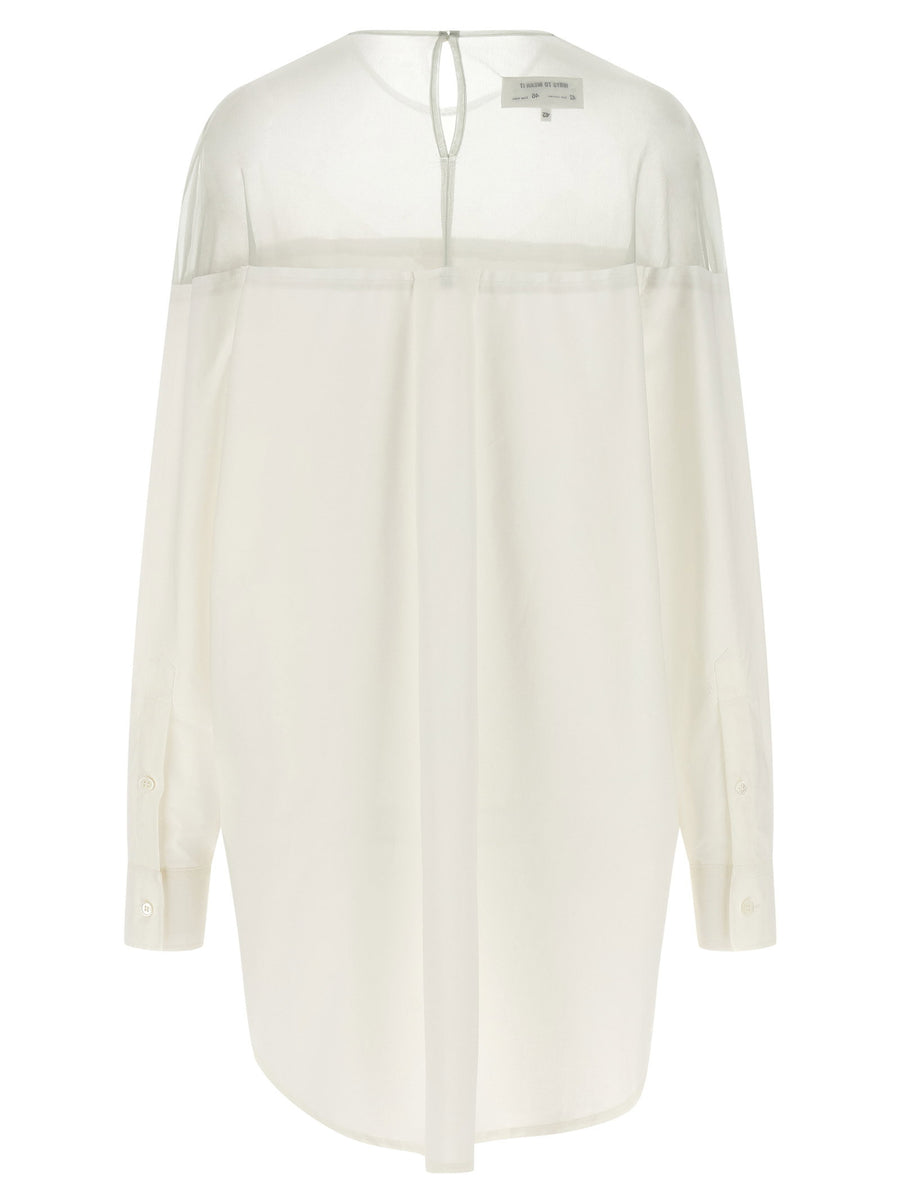 MM6 Maison Margiela Tulle Insert Shirt For Women With Semi Transparent Top And Oversized Cotton Poplin