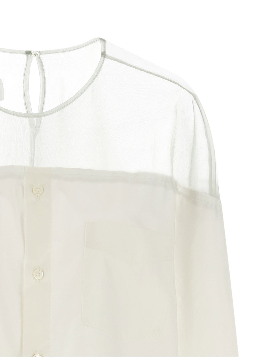 MM6 Maison Margiela Tulle Insert Shirt For Women With Semi Transparent Top And Oversized Cotton Poplin