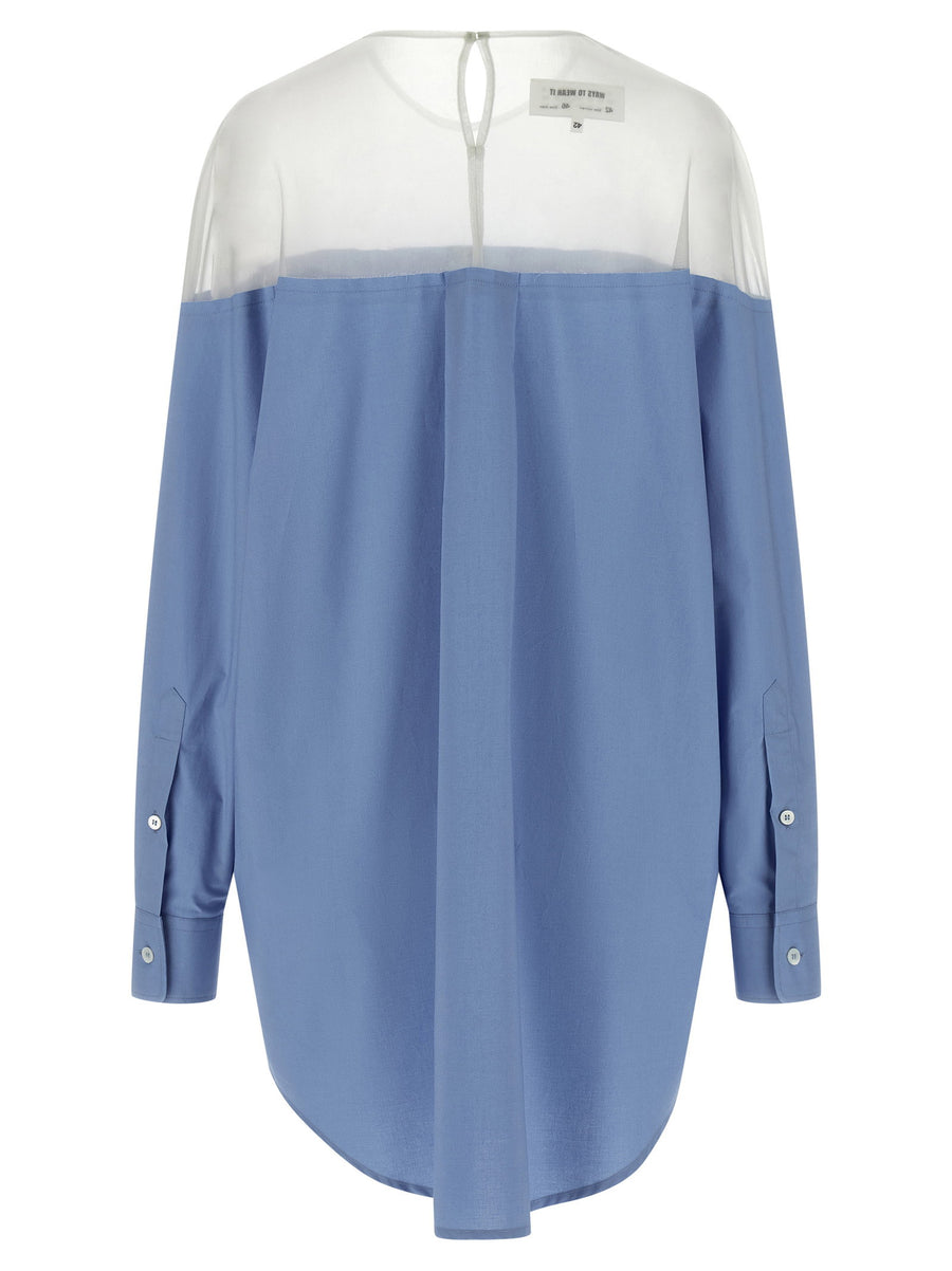 Mm6 Maison Margiela Tulle Insert Shirt For Women Oversized Cotton Poplin Luxury Top With Semi Transparent Panel