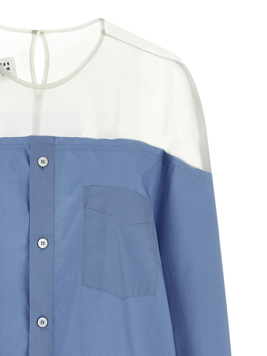 Mm6 Maison Margiela Tulle Insert Shirt For Women Oversized Cotton Poplin Luxury Top With Semi Transparent Panel