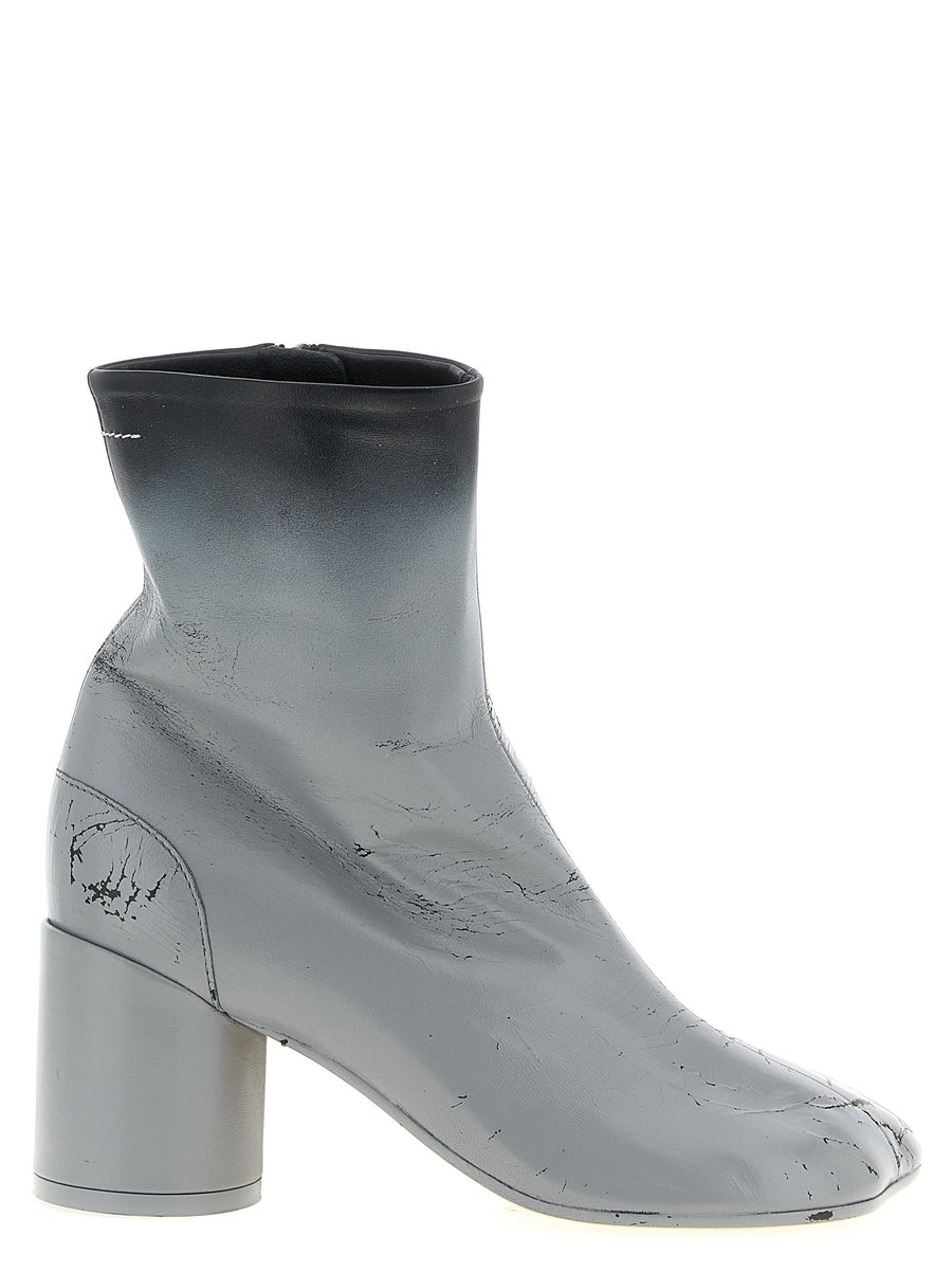 Mm6 Maison Margiela Anatomic Ankle Boots Gray Lambskin Crinkle Degrade Finish Side Zip For Women