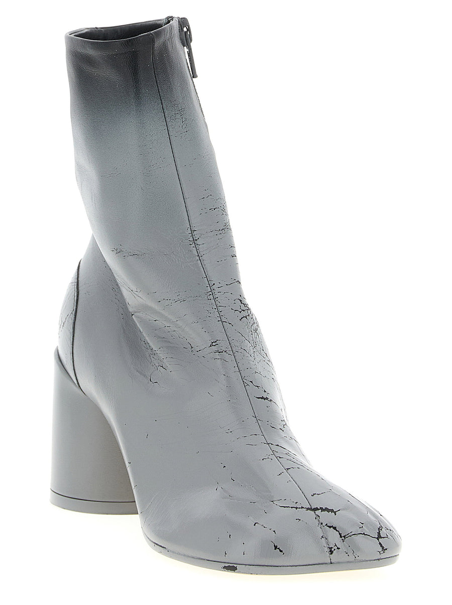 Mm6 Maison Margiela Anatomic Ankle Boots Gray Lambskin Crinkle Degrade Finish Side Zip For Women