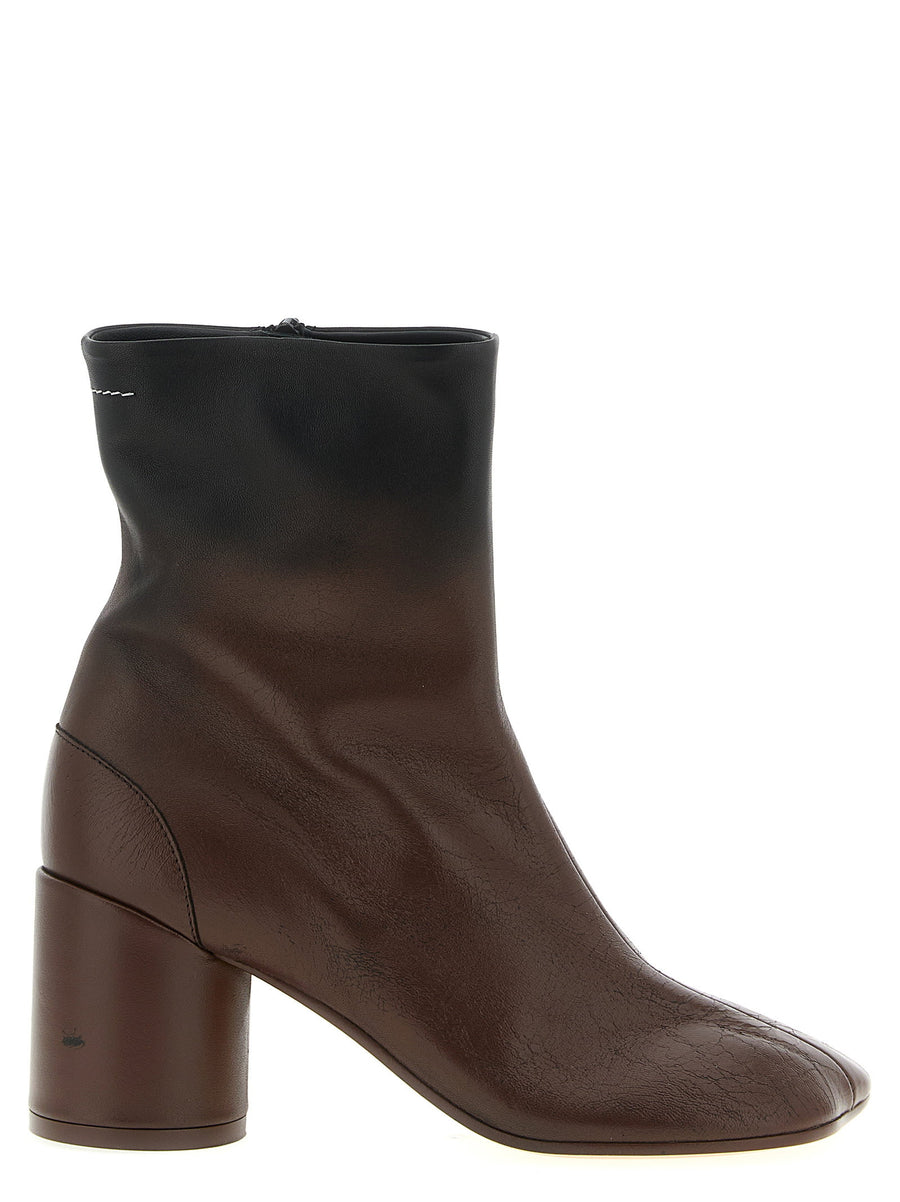 Mm6 Maison Margiela Anatomic Ankle Boots for Women Luxury Brown Lambskin Leather with Crinkle Degrade Finish
