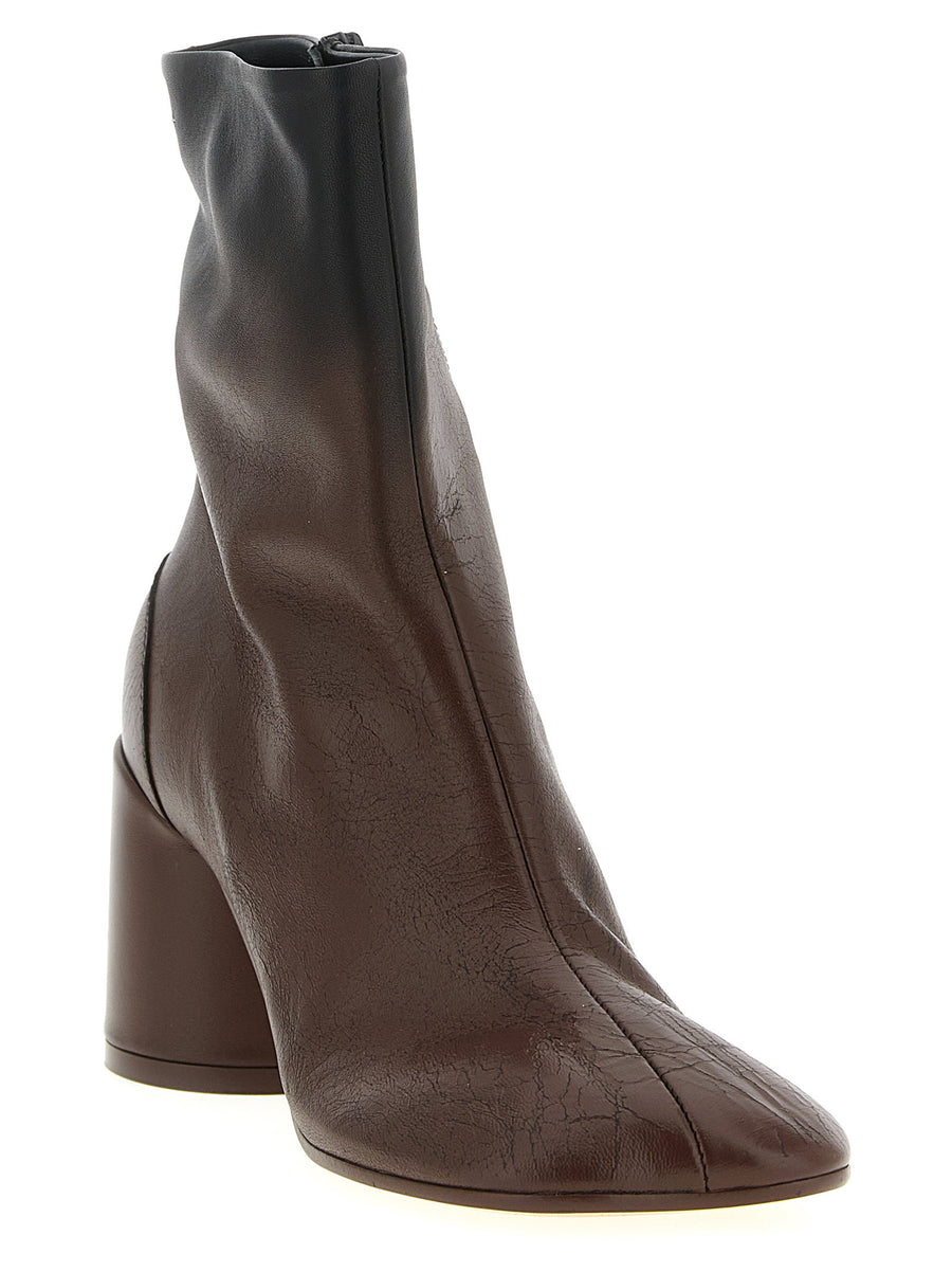 Mm6 Maison Margiela Anatomic Ankle Boots for Women Luxury Brown Lambskin Leather with Crinkle Degrade Finish