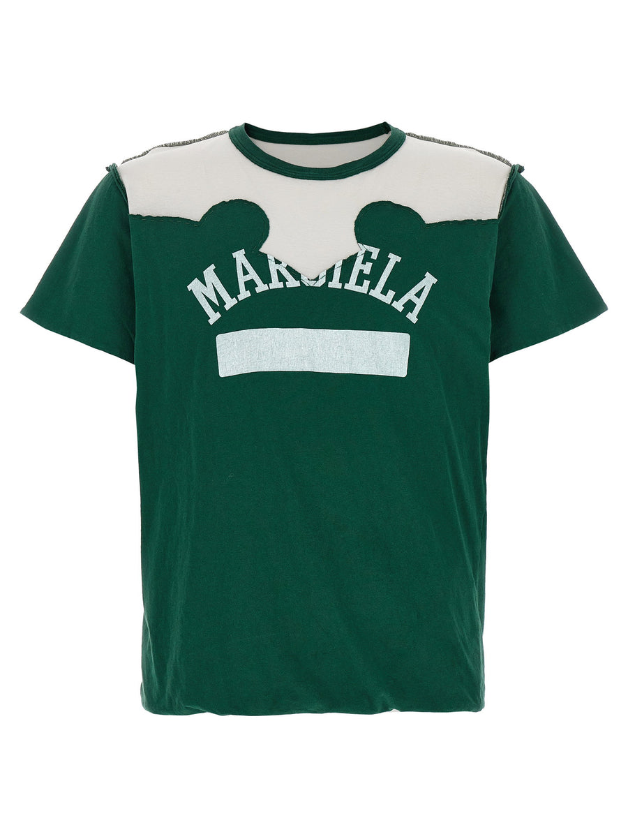 Maison Margiela Western Patchwork Shirt For Men Premium Hundred Percent Cotton Crewneck With Layered Hem In Green