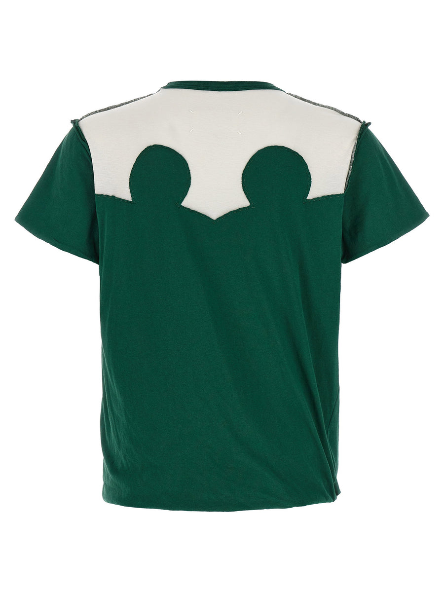 Maison Margiela Western Patchwork Shirt For Men Premium Hundred Percent Cotton Crewneck With Layered Hem In Green