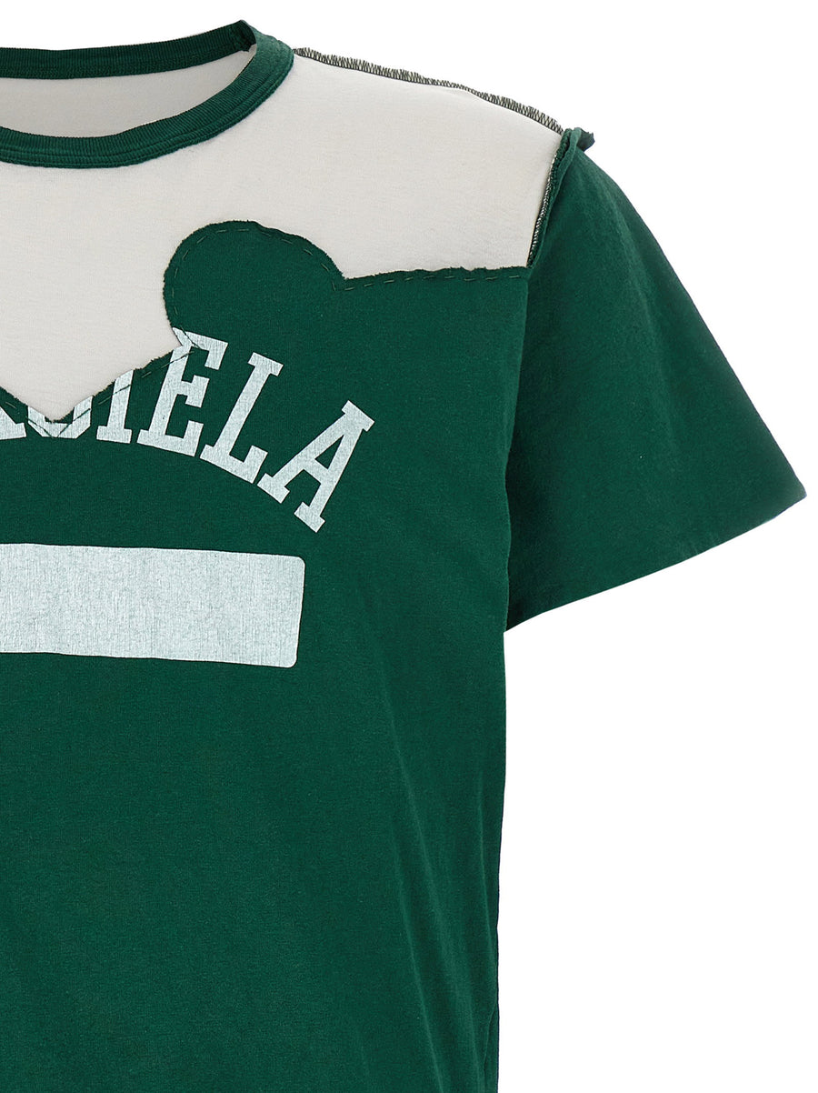 Maison Margiela Western Patchwork Shirt For Men Premium Hundred Percent Cotton Crewneck With Layered Hem In Green