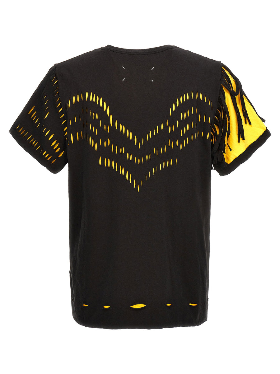 Maison Margiela Double Layer T Shirt Men's Yellow Cotton Tee With Torn Fringed Overlay Bold