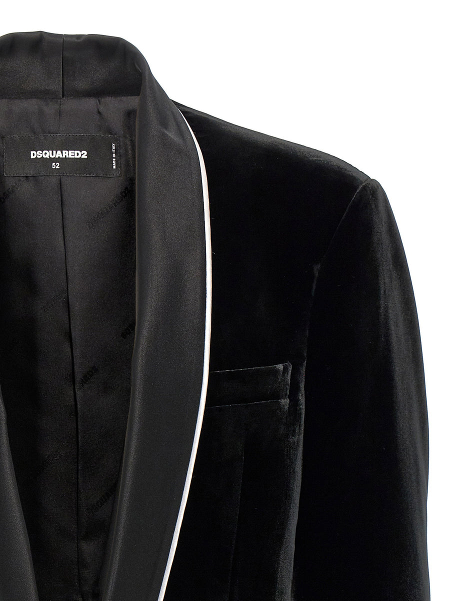 Dsquared2 Velvet Blazer For Women Luxe Palm Beach Tuxedo Jacket Slim Fit Statement