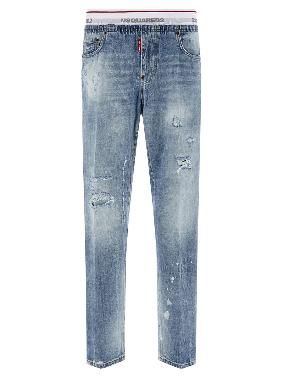 Dsquared2 Denim Jogger Jeans for Women Premium Stonewashed Stretch Cotton with Destroyed Detailing