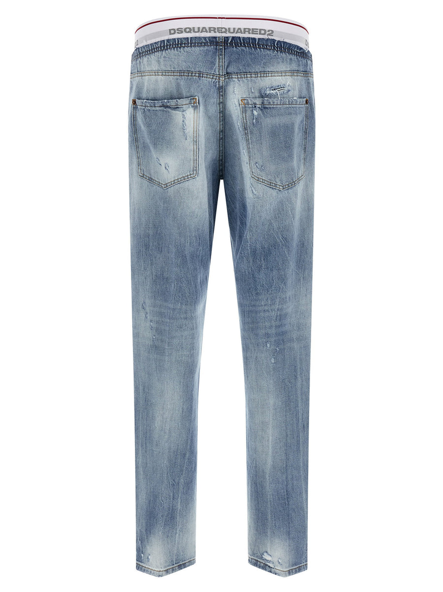 Dsquared2 Denim Jogger Jeans for Women Premium Stonewashed Stretch Cotton with Destroyed Detailing