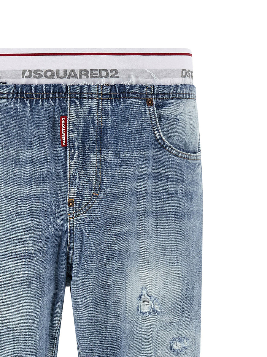 Dsquared2 Denim Jogger Jeans for Women Premium Stonewashed Stretch Cotton with Destroyed Detailing