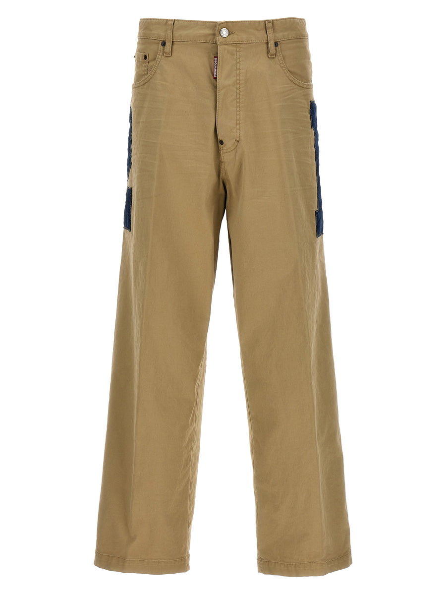 Dsquared2 Eros Jeans For Men In Beige Cotton Denim With Contrast Patches Versatile Stretch Fit