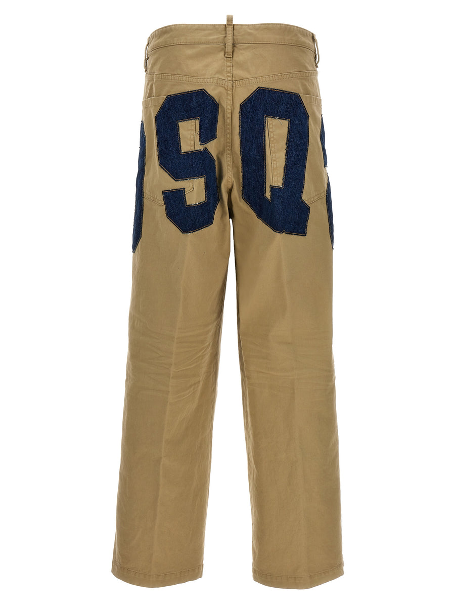 Dsquared2 Eros Jeans For Men In Beige Cotton Denim With Contrast Patches Versatile Stretch Fit