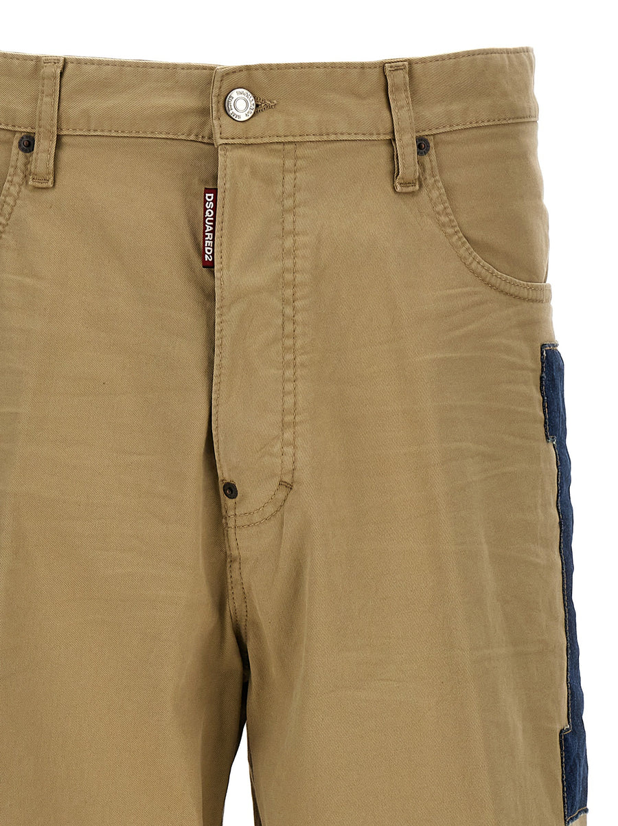 Dsquared2 Eros Jeans For Men In Beige Cotton Denim With Contrast Patches Versatile Stretch Fit