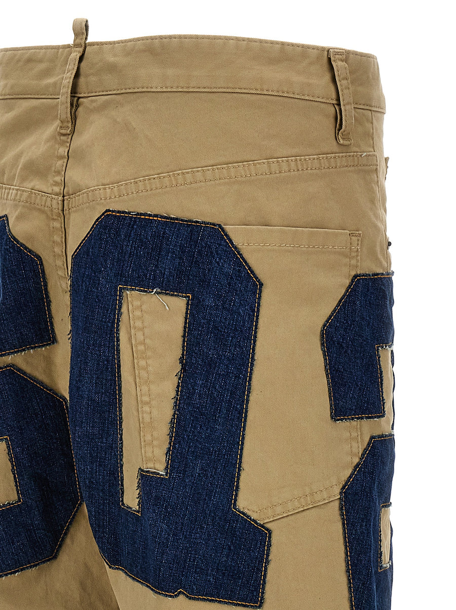 Dsquared2 Eros Jeans For Men In Beige Cotton Denim With Contrast Patches Versatile Stretch Fit