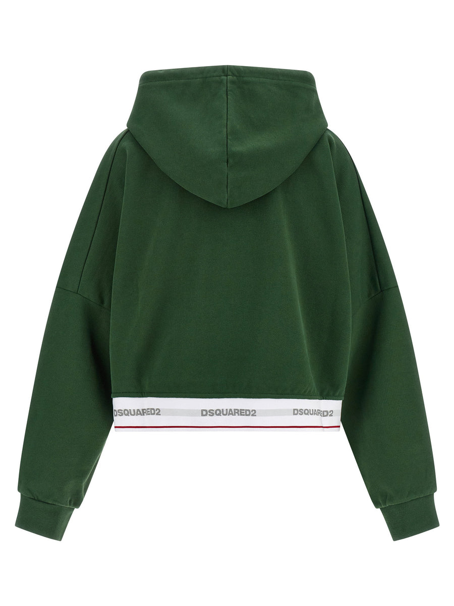 Dsquared2 Onion Cropped Green Cotton Hoodie With Dropped Shoulders