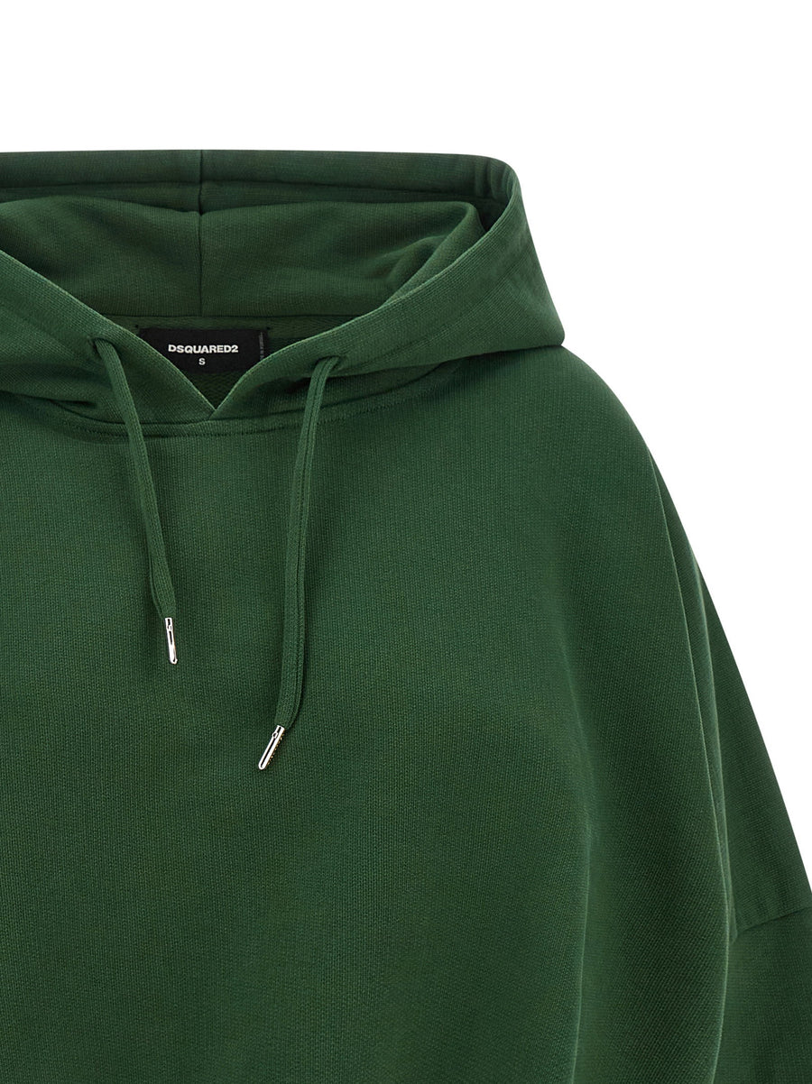 Dsquared2 Onion Cropped Green Cotton Hoodie With Dropped Shoulders